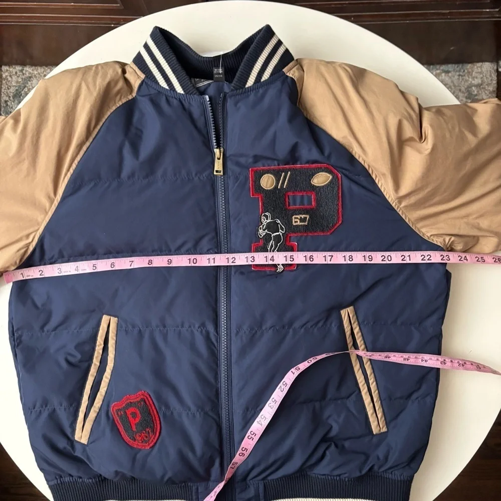 Polo Ralph Lauren Varsity Duck Down Puffer Bomber Jacket Size Medium Navy Blue